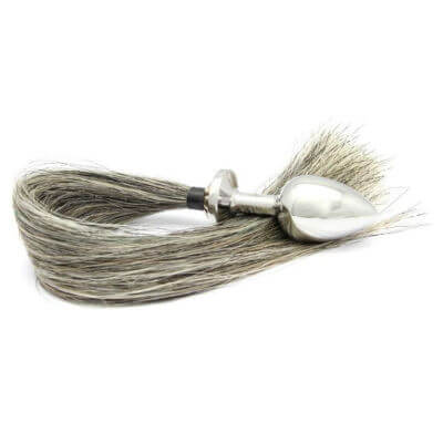 Rosebuds horse tail butt plug in large with grey hair