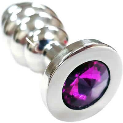 Rouge Threaded stainless steel butt plug with purple gem