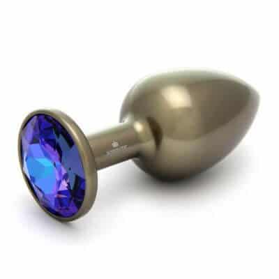 Medium Aluminum butt plug in light grey with tanzanite gen base.