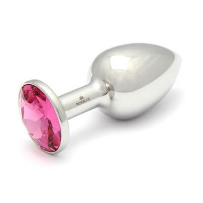 Rosebuds stainless steel crystal butt plug, size medium in pink
