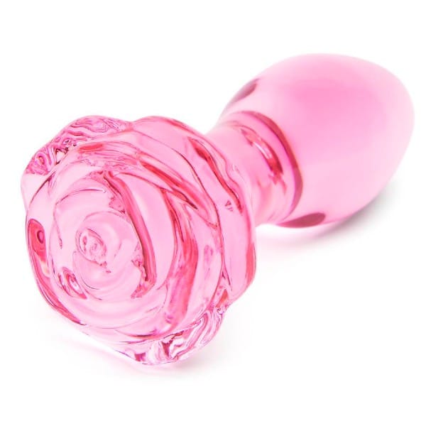 LoveHoney Full Bloom girly pink glass butt plug with flower