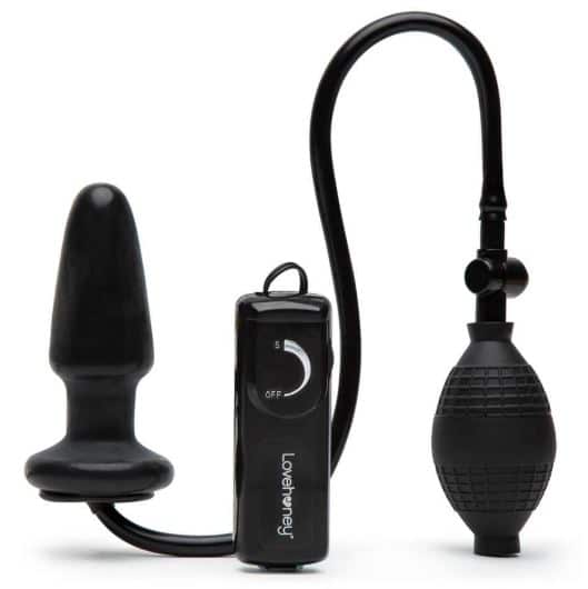 LoveHoney vibrating inflatable butt plug black latex