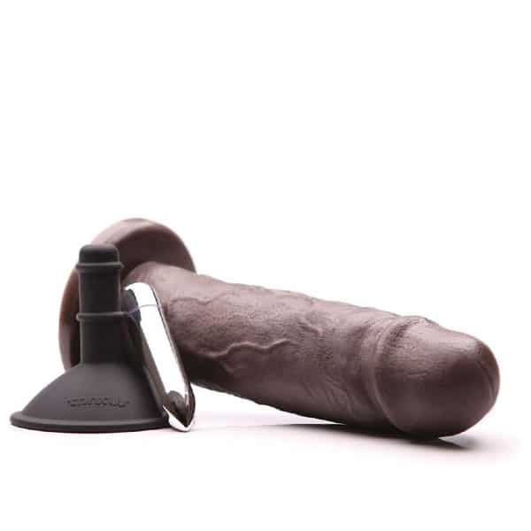 Tanuts Sam dual density dildo in dark flesh tone, bullet vibe compatible